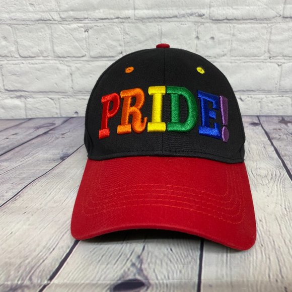 Sogo Sports Hat Cap Strap Back Black Red PRIDE! Puff Embroidered Rainbow Color - Picture 5 of 9